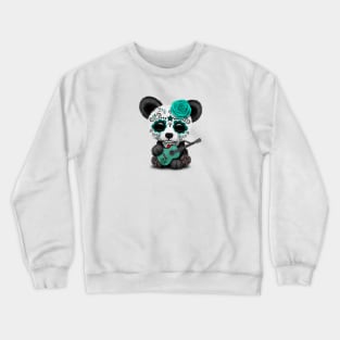 Blue Sugar Skull Panda Playing Guitar Crewneck Sweatshirt